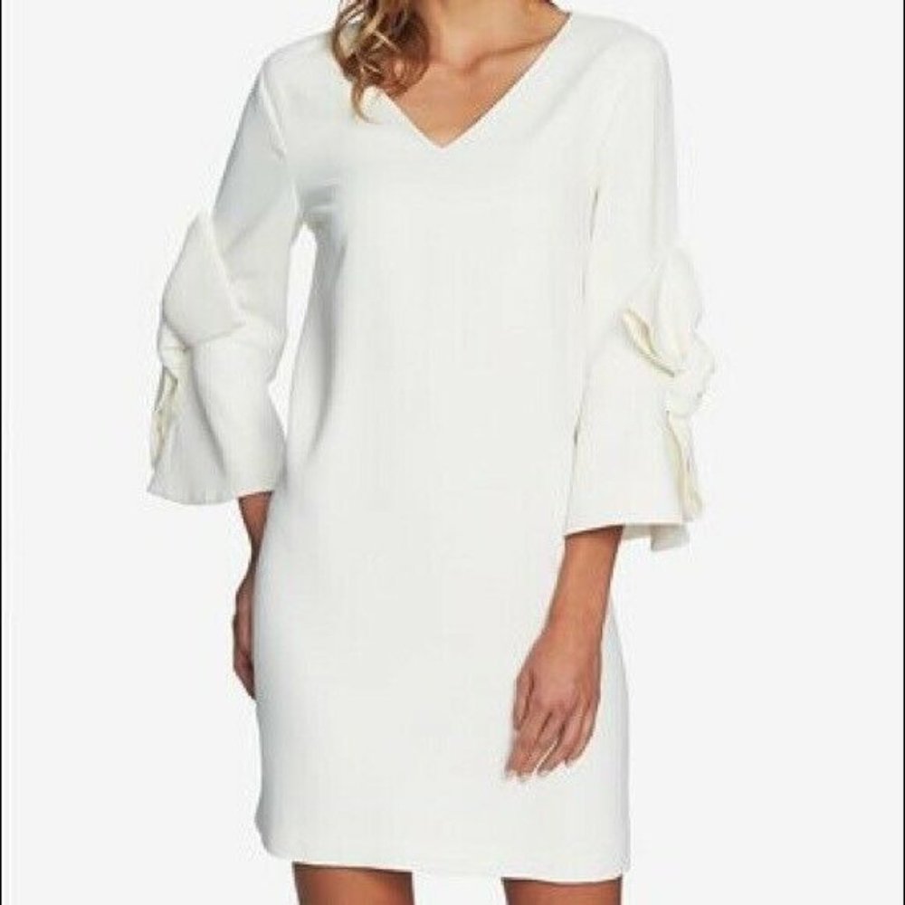 NWOT CeCe Womens 10 White 3/4 Sleeve Bow Accent Sh